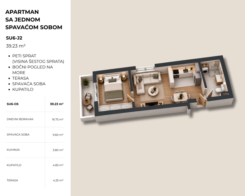 Montenegrina Residence - Apartman sa jednom spavaćom sobom - 39.23m2 - 4. sprat - Pogled na more - #SU6-J2 101