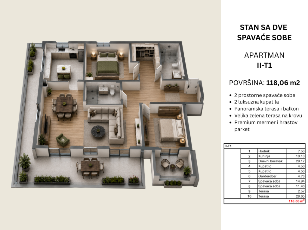 Montenegrina Residence - Duplex Penthouse sa tri spavaće sobe - 358.06m2 - 8. sprat - Rooftop terasa sa privatnim bazenom, zonom za odmor i panoramskim pogledom na more - #II-T1 93