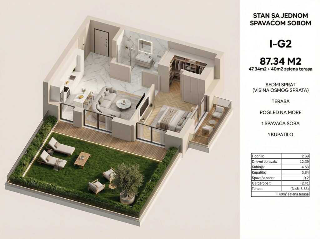 Montenegrina Residence - Apartman sa jednom spavaćom sobom - 87.34m2 - 7. sprat - Velika zelena terasa sa privatnim bazenom i zonom za odmor - #I-G2 44 Montenegrina Residence - Apartman sa jednom spavaćom sobom - 87.34m2 - 7. sprat - Velika zelena terasa sa privatnim bazenom i zonom za odmor - #I-G2 43
