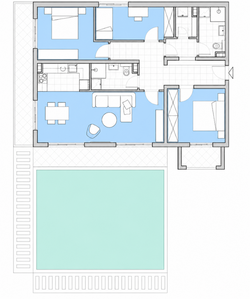 Montenegrina Residence - Apartman sa tri spavaće sobe - 174.91m2 - 5. sprat - Velika zelena terasa sa privatnim bazenom i zonom za odmor - #SU6-T1 193