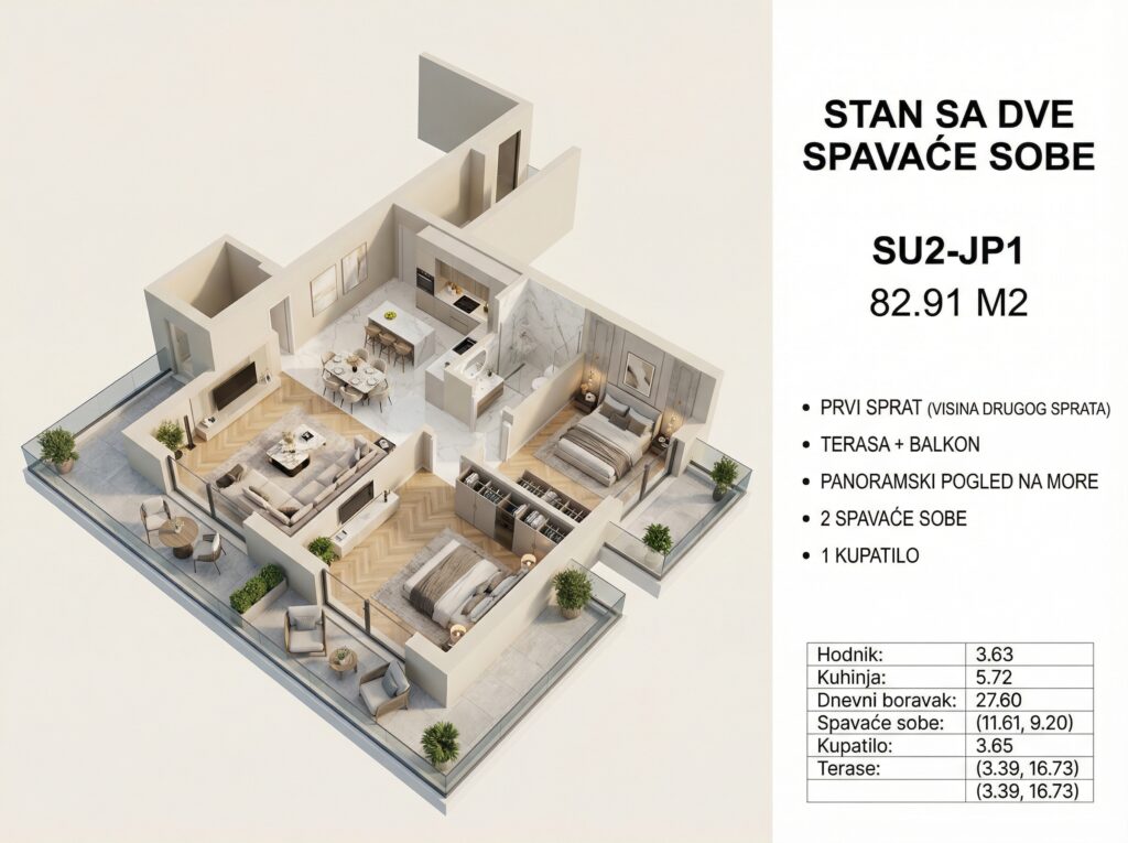 Montenegrina Residence - Apartman sa dve spavaće sobe - 82.91m2 - 1. sprat - Centralni pogled - #SU2-JP1 44 Montenegrina Residence - Apartman sa dve spavaće sobe - 82.91m2 - 1. sprat - Centralni pogled - #SU2-JP1 43