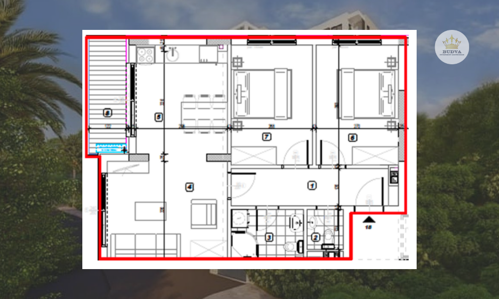 Apartmani becici 300m od mora - Dvosoban sta #D169-18