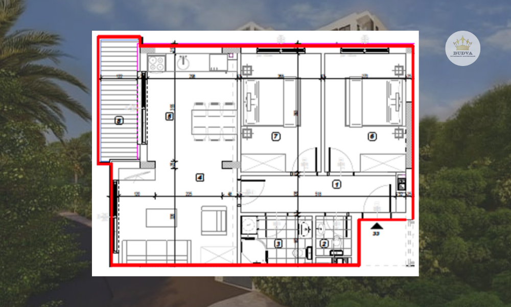 Apartmani becici 300m od mora - Dvosoban stan #D169-33