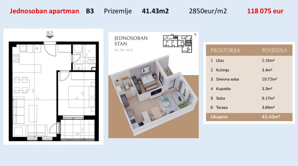 Podkošljun Residence - Apartman sa jednom spavaćom sobom - #B3 1