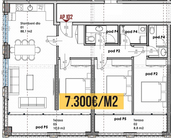 Budva - Stanovi na prodaju - Trosoban stan - 106.85m2 - 6. sprat - #AP102 1