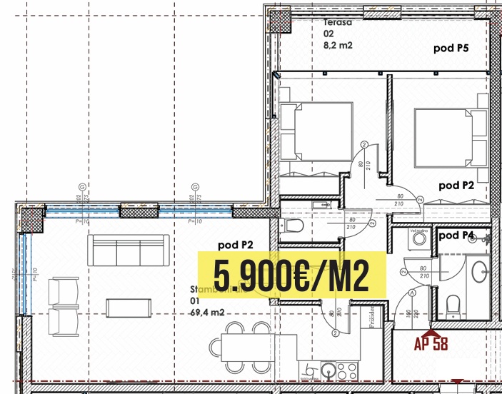 Budva - Stanovi na prodaju - Dvosoban stan - 77.64m2 - 4. sprat - #AP58 1