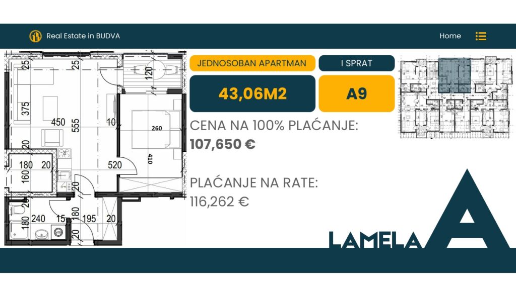 Palazzo Jaz - Jednosoban Apartman Površine 43,06m²- #A9 1
