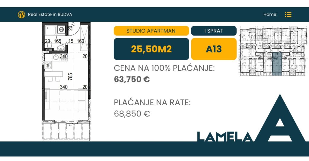 Palazzo Jaz - Studio Apartman Površine 25,50m²- #A13 1