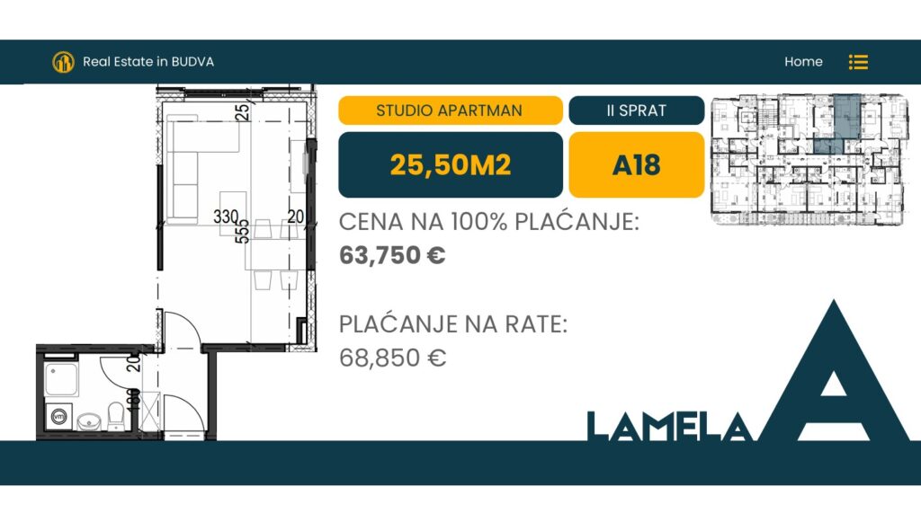 Palazzo Jaz - Studio Apartman Površine 25,50m²- #A18 1