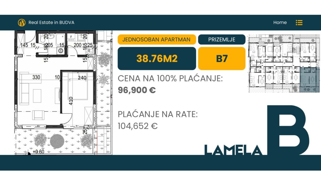 Palazzo Jaz - Jednosoban Apartman Površine 38,76m²- #B7 1