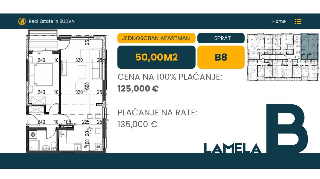 Palazzo Jaz - Jednosoban Apartman Površine 50m²- #B8 31