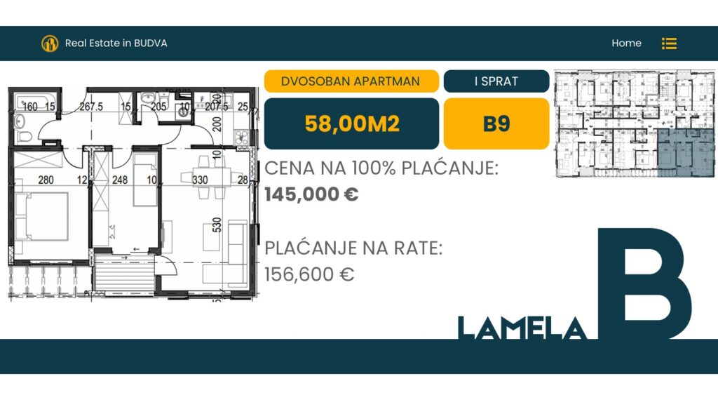 Palazzo Jaz - Dvosoban Apartman Površine 58m²- #B9 31