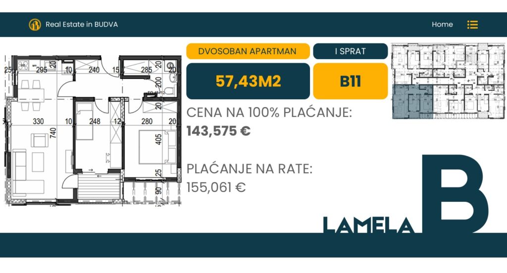 Palazzo Jaz - Dvosoban Apartman Površine 57,43m²- #B11 31
