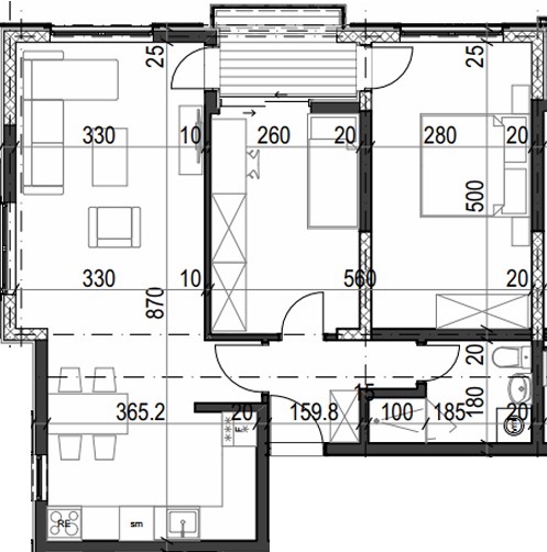 Palazzo Jaz - Dvosoban Apartman Površine 65,47m²- #B12 37