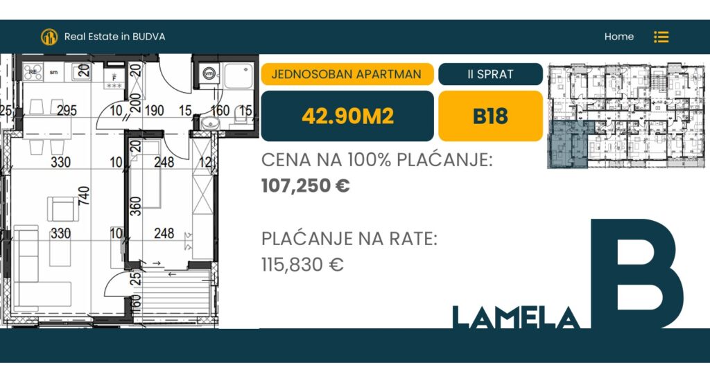 Palazzo Jaz - Jednosoban Apartman Površine 42,90m²- #B18 31