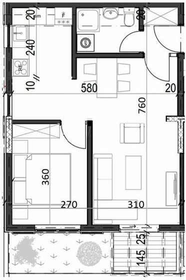 Palazzo Jaz - Jednosoban Apartman Površine 42,70m²- #A23 45