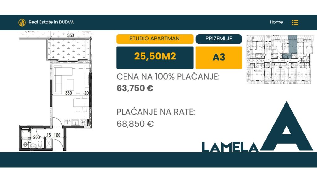 Palazzo Jaz - Studio Apartman Površine 25,50m²- #A3 1