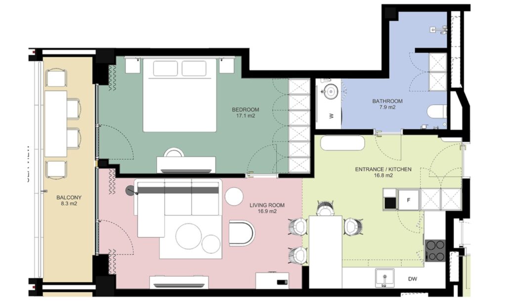 Prva linija Bečići - Novogradnja - Apartman sa jednom spavaćom sobom - 67m2 - Pogled na more - B842 13