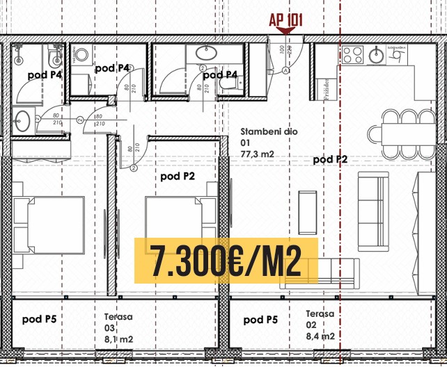 Budva - Stanovi na prodaju - Dvosoban stan - 93.52m2 - 6. sprat - #AP101 1