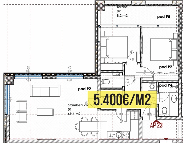 Budva - Stanovi na prodaju - Dvosoban stan - 77.64m2 - 2. sprat - #AP23 1