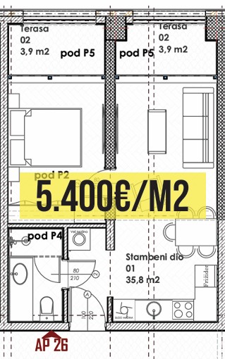 Budva - Stanovi na prodaju - Jednosoban stan - 43.57m2 - 2. sprat - #AP26 1