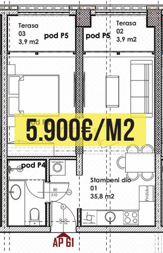 Budva - Stanovi na prodaju - Jednosoban stan - 43.57m2 - 4. sprat - #AP61 1