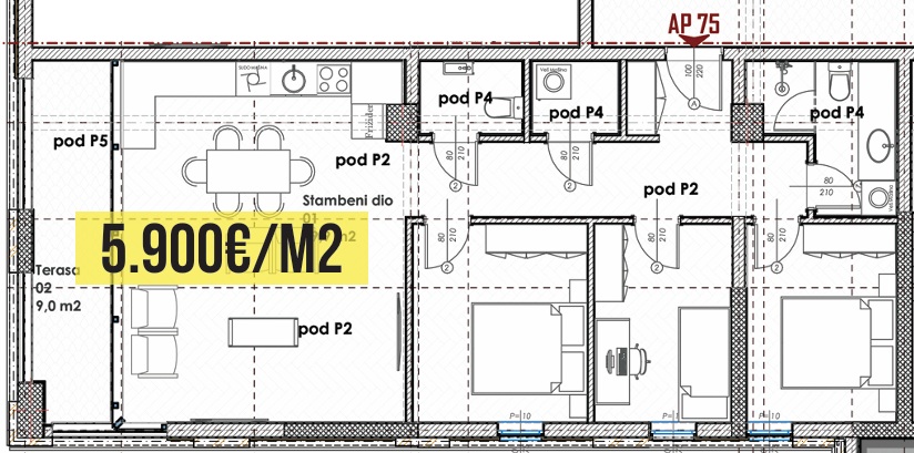 Budva - Stanovi na prodaju – Trosoban stan - 88.72m2 - 4. sprat - #AP75 1