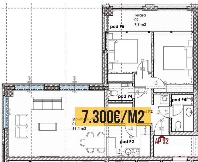 Budva - Stanovi na prodaju - Dvosoban stan - 77.30m2 - 6. sprat - #AP92 1