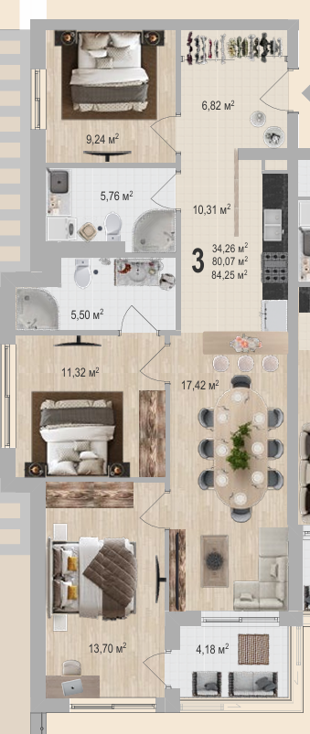 Sea Side - Apartman sa tri spavaće sobe - Pogled na more - Bečići - #SS1 19