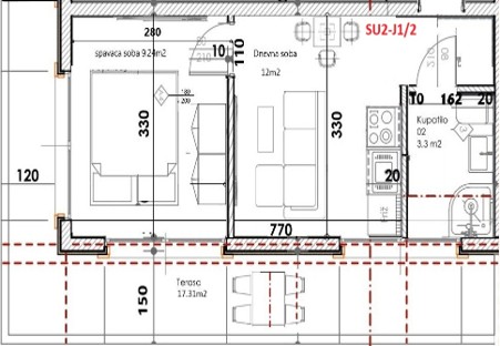 Montenegrina Residence - Apartman sa jednom spavaćom sobom - 39.39m2 - 1. sprat - Centralni pogled - #SU2-J1/2 95