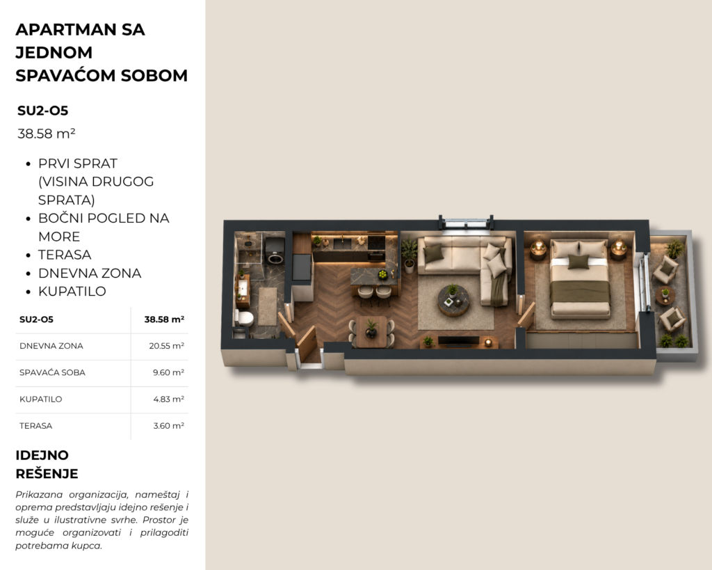 Montenegrina Residence - Apartman sa jednom spavaćom sobom - 38,58m2 - 1. sprat - Bočni pogled na more - #SU2-O5 32 Montenegrina Residence - Apartman sa jednom spavaćom sobom - 38,58m2 - 1. sprat - Bočni pogled na more - #SU2-O5 31