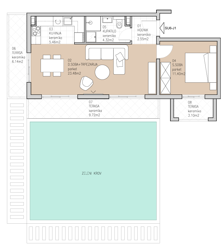Montenegrina Residence - Apartman sa jednom spavaćom sobom - 123m2 - 5. sprat - Velika zelena terasa sa privatnim bazenom i zonom za odmor - #SU6-J1 109