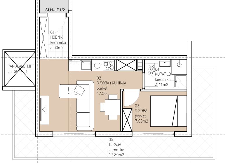 Montenegrina Residence - Apartman sa jednom spavaćom sobom - 49.01m2 - 1. sprat - Centralni pogled - #SU2-JP1/2 85