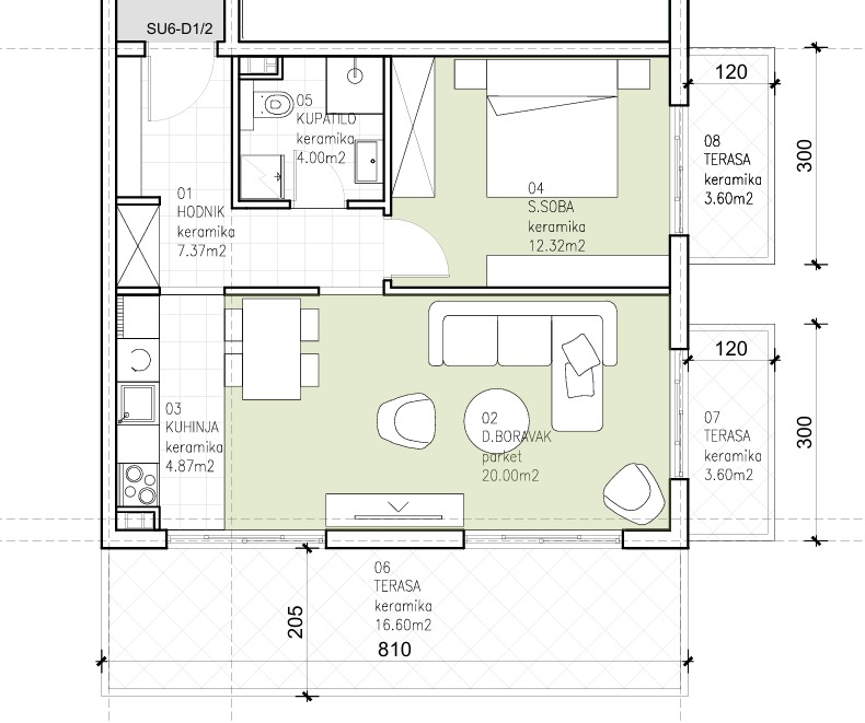Montenegrina Residence - Apartman sa jednom spavaćom sobom - 72.36m2 - 5. sprat - Centralni pogled - #SU6-D1/2 101