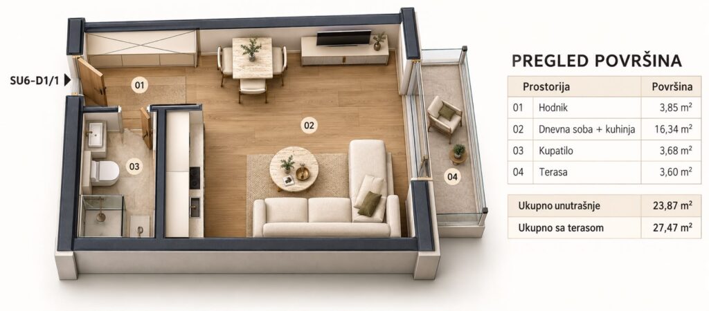 Montenegrina Residence - Studio apartman - 27.47m2 - 5. sprat - Pogled na more - #SU6-D1/1 88 Montenegrina Residence - Studio apartman - 27.47m2 - 5. sprat - Pogled na more - #SU6-D1/1 87